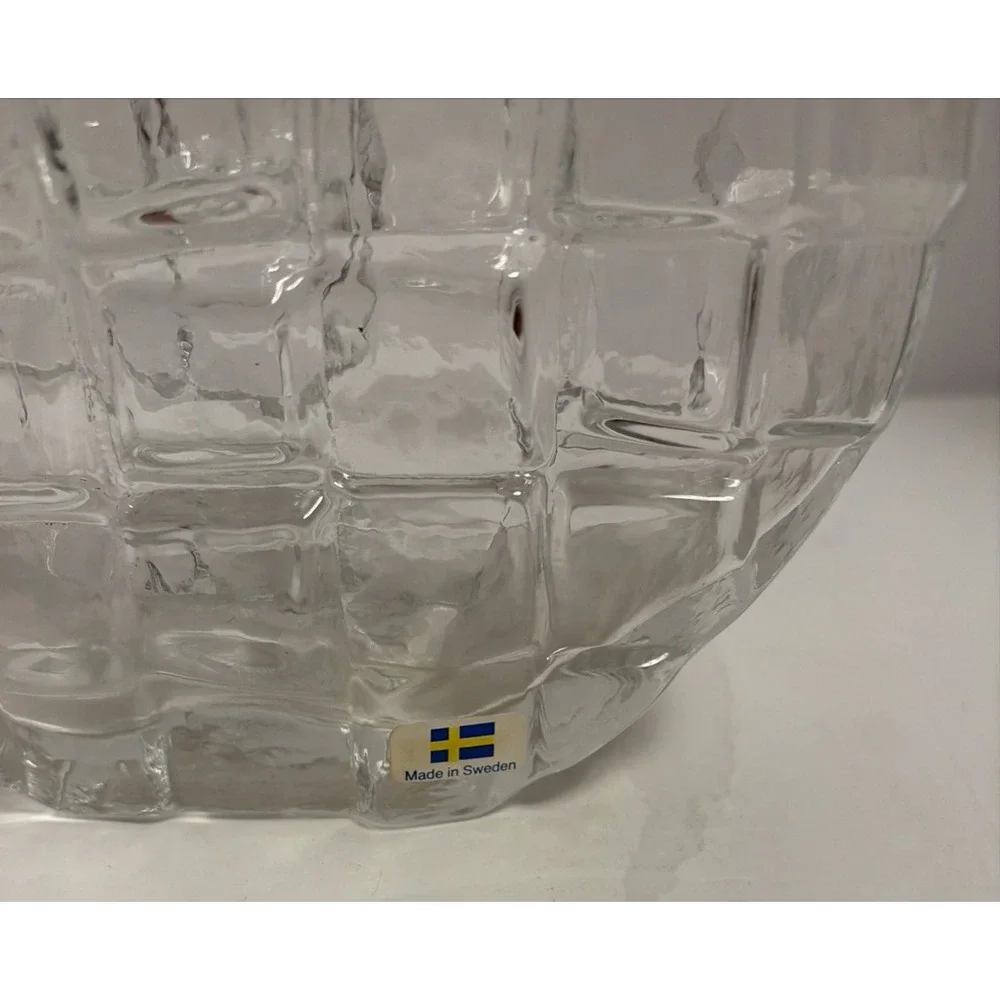 Swedish Mid Century Modern Handblown Textured Vase Round Clear